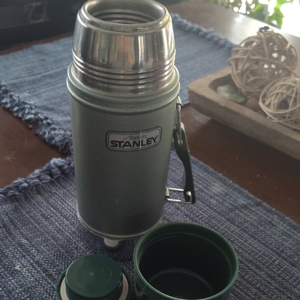Stanley Green and Silver Thermos